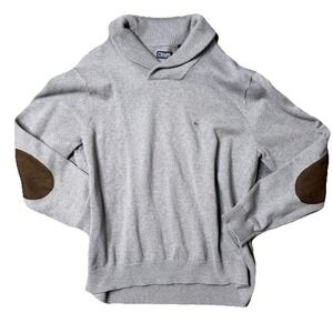 ChapsWool Blend Sweater Men's Large Shawl Collar Elbow Patch Knit Pullover Brown